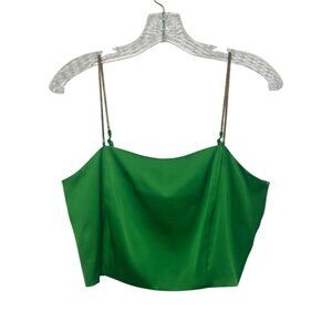 House Of Harlow Satin Crop Top Gold Chain Straps Medium Green New WOT Summer